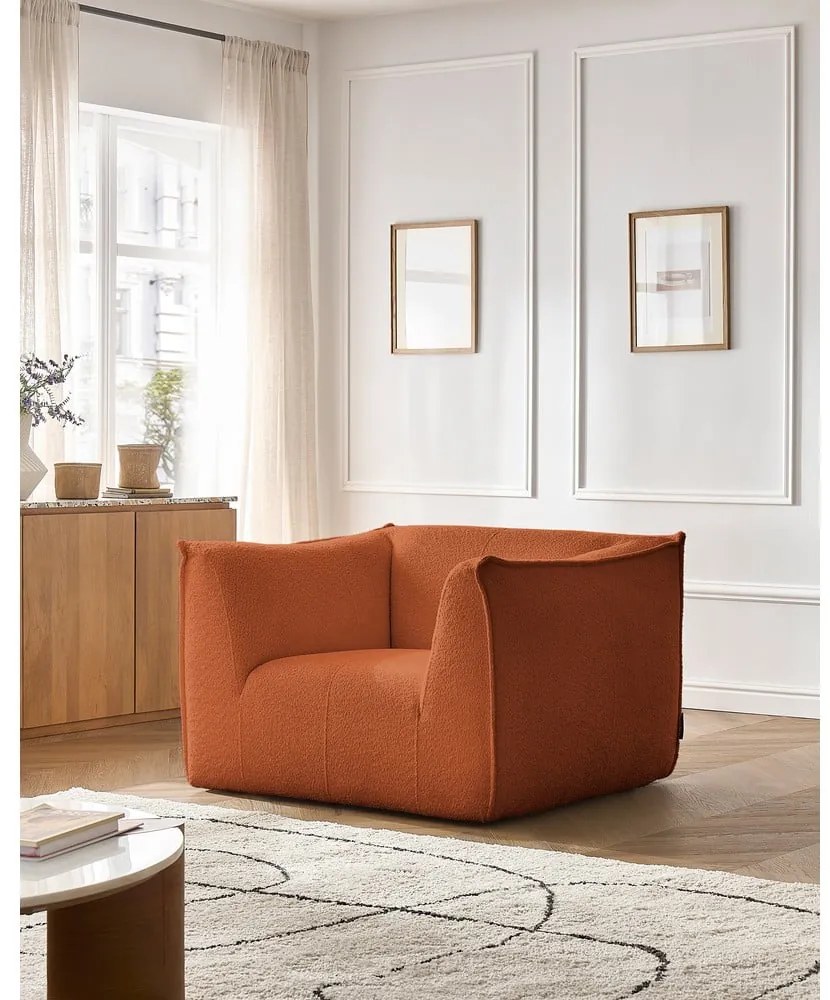Pomarańczowy fotel z materiału bouclé Giorgia – Bobochic Paris