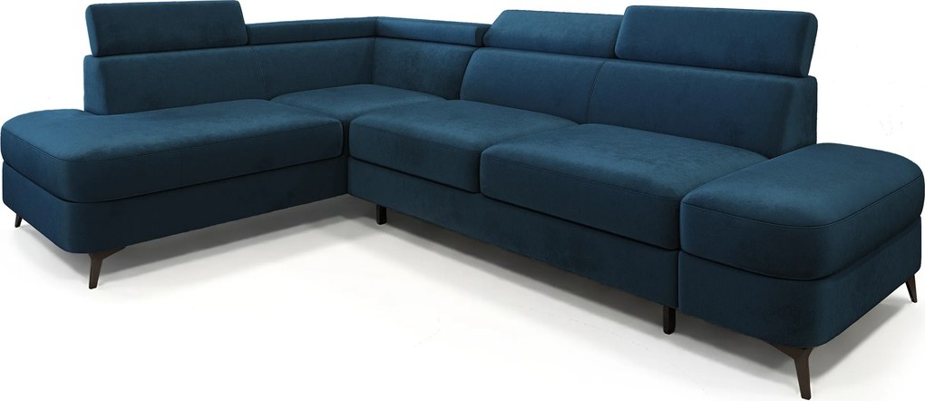 Masseno Narożnik AVISE z funkcją spania i pojemnikiem na pościel Narozniki L, Rozkładana sofa - Niebieski, MONOLITH 77