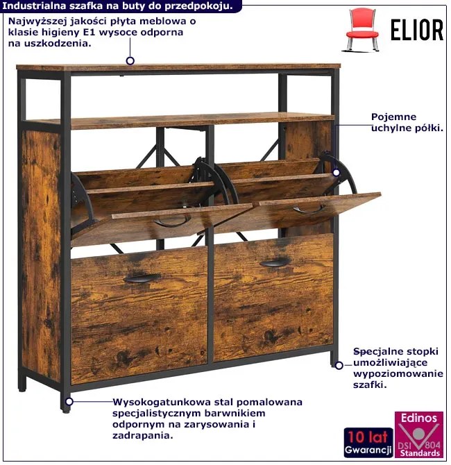 Industrialna duża szafka na buty rustykalny brąz P5-E95