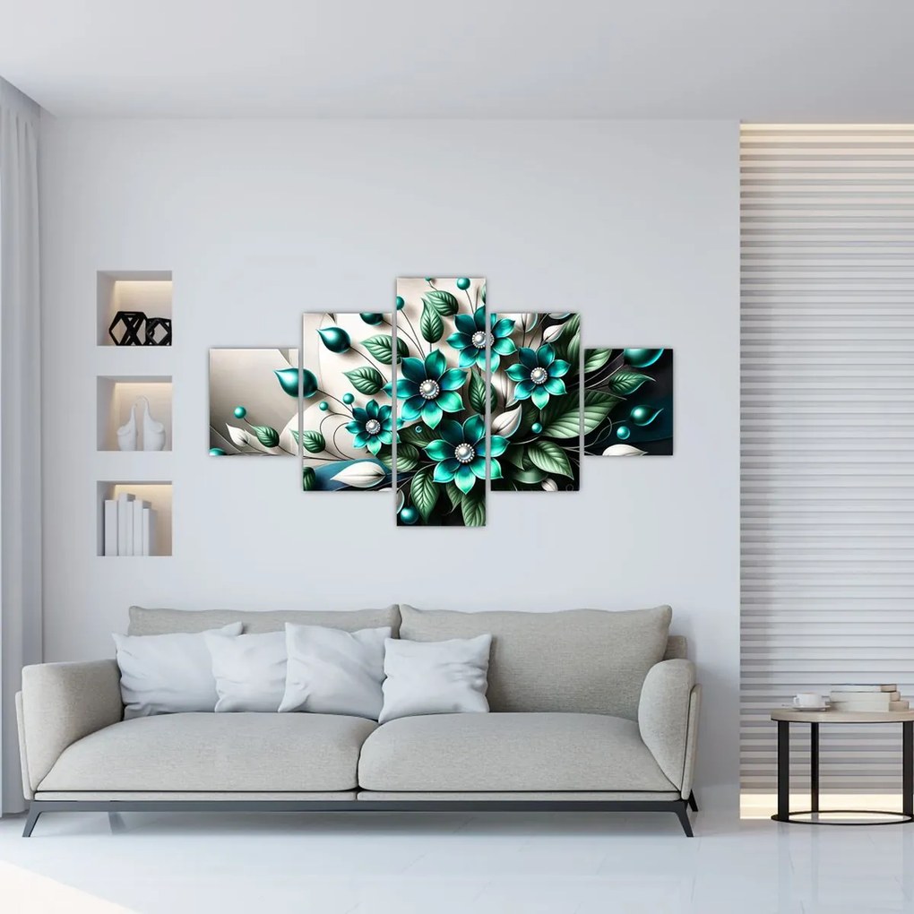 Obraz - 3D turkusowe kwiaty (125x70 cm)