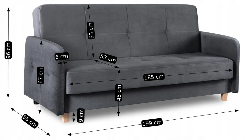 Sofa z Funkcją Spania CUBA Rozkładana Wersalka Dwuosobowa Szara Nowoczesna do Salonu
