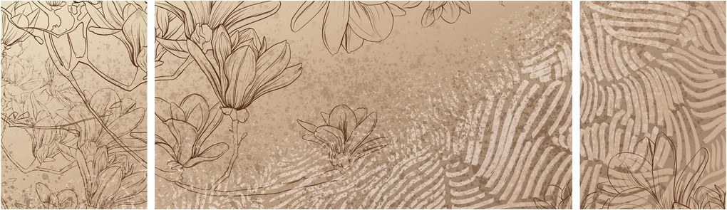 Obraz - Rysowane kwiaty (170x50 cm)