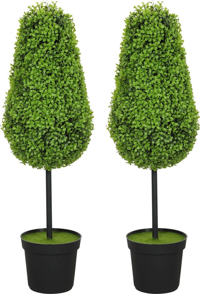 HOMCOM Zestaw 2 Sztucznych Roślin Bukszpanowych 90 cm w Kształcie Łez, Sztuczne Rośliny w Donicy - Nowoczesna Dekoracja
