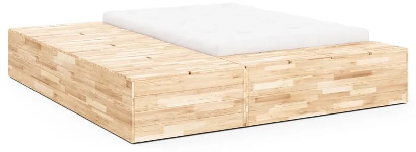 Łóżko dwuosobowe z litego drewna sosnowego ze schowkiem i stelażem 140x200 cm Basement Bed – Karup Design