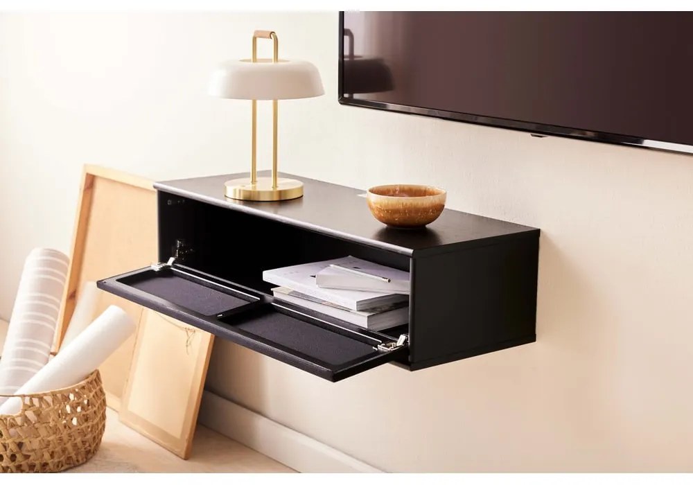Czarna szafka pod TV w dekorze jesionu 89x22 cm Mistral – Hammel Furniture
