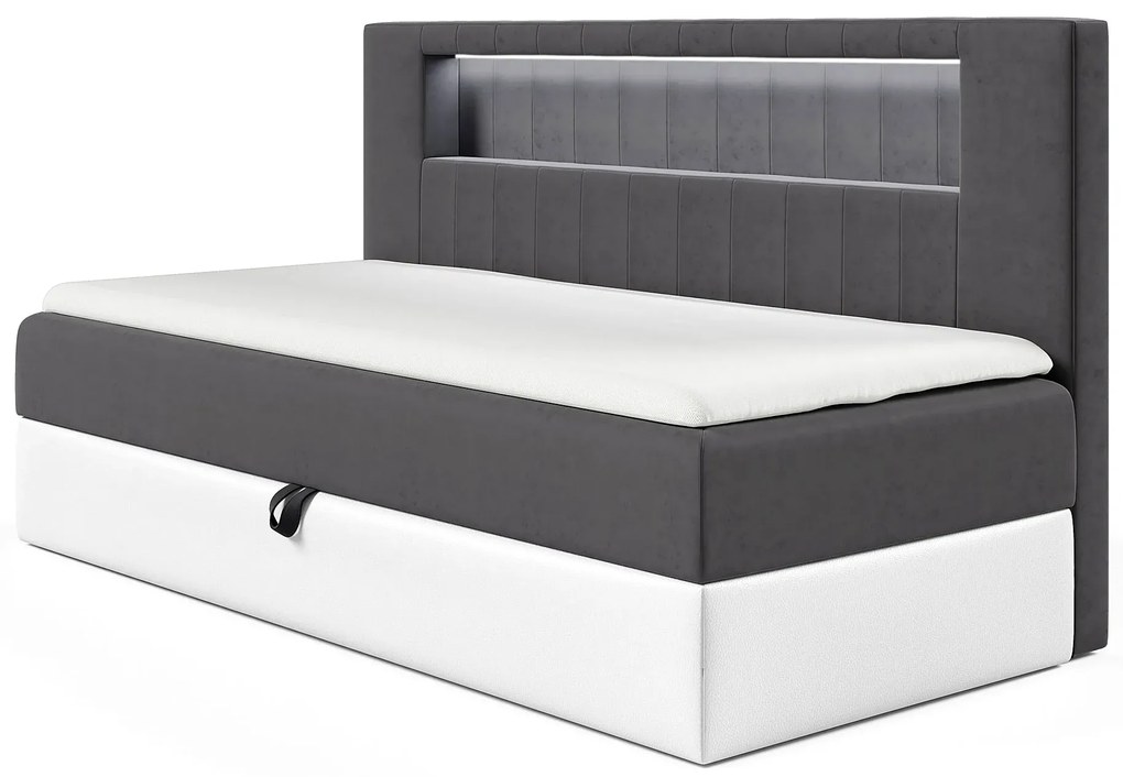 Ciemnoszare łózko kontynentalne z oświetleniem LED 3 rozmiary A4-H44