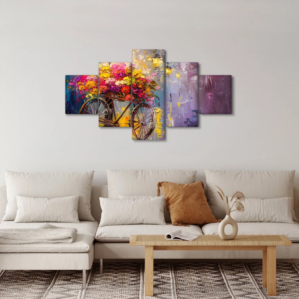 Obraz - Koło z kwiatami (125x70 cm)
