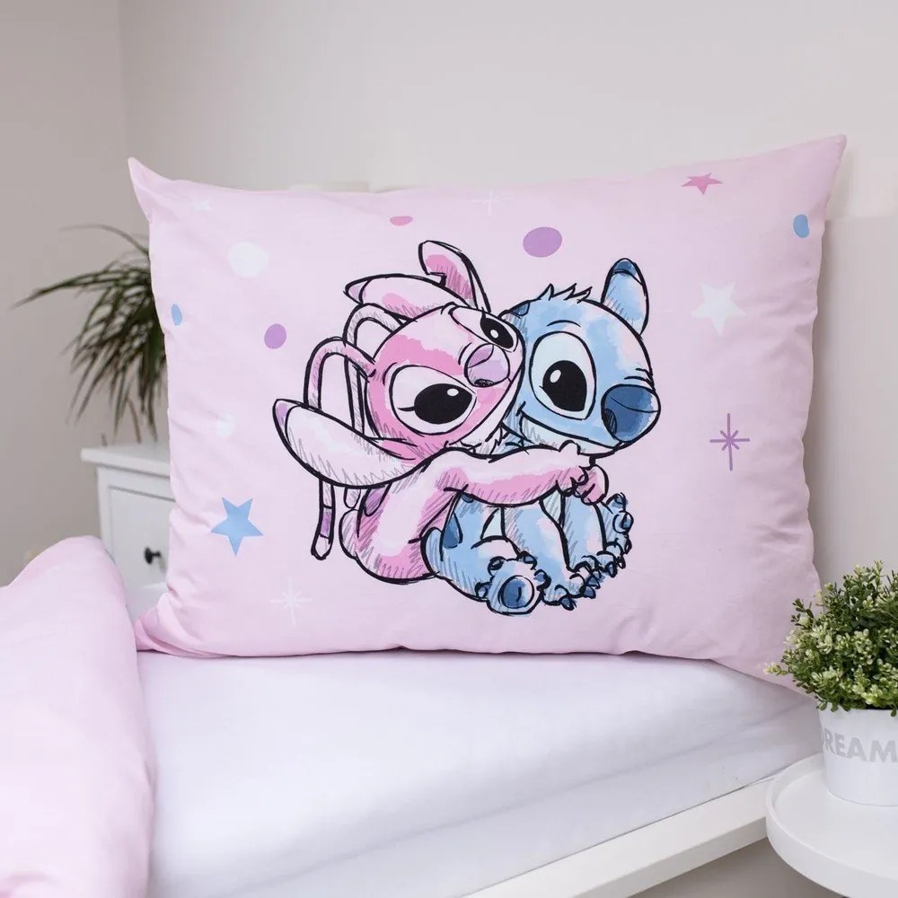 Różowa bawełniana pościel dziecięca jednoosobowa 140x200 cm Lilo a Stitch "Universe" – Jerry Fabrics