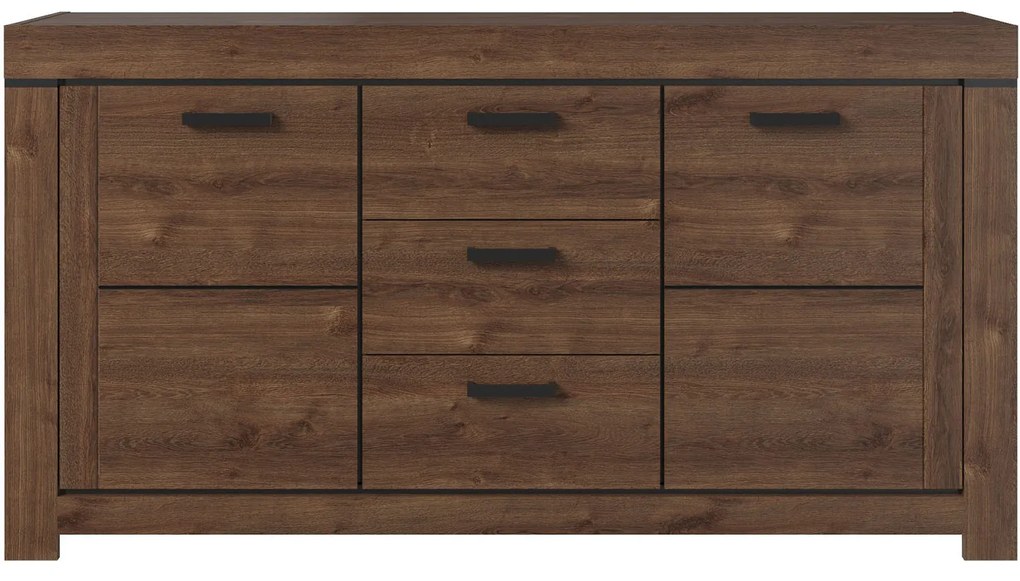 Komoda Dwudrzwiowa z Szufladami Drewniana do Salonu MYTH 160 cm Dąb brązowy Loft