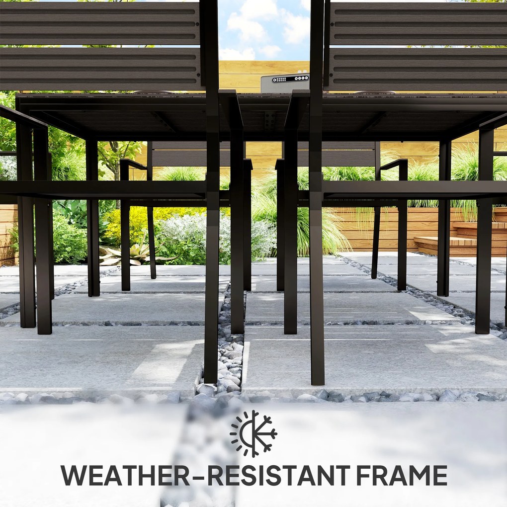 Outsunny Zestaw Mebli Ogrodowych 7-częściowy: Stół i 6 Stosowalnych Krzeseł, Szczelinowy Blat - Ciemnobrązowy