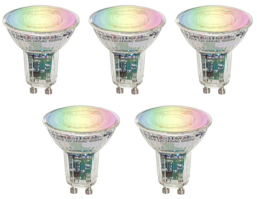 Zestaw 5 inteligentnych żarówek LED GU10 50 Clear RGBW 4,5W 350 lm 2700-6000K