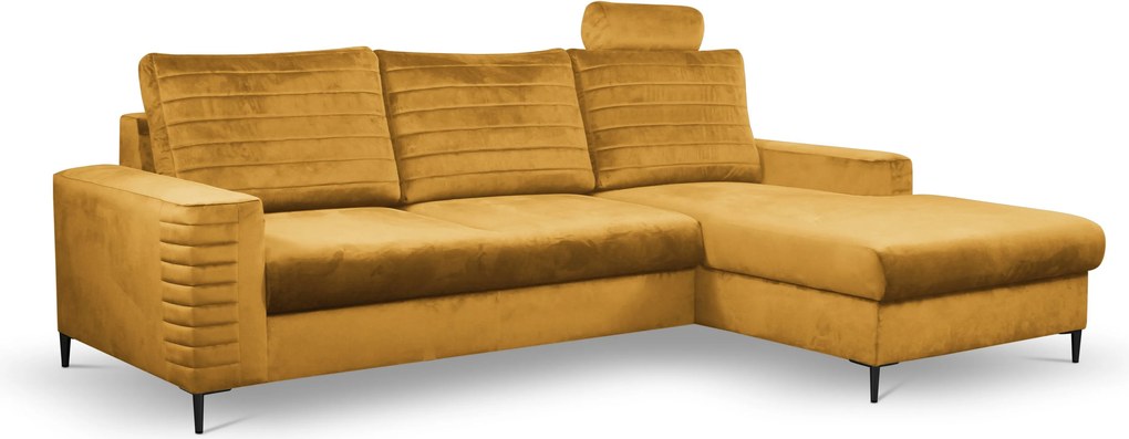 Masseno Narożnik GRIFO z funkcją spania i pojemnikiem na pościel Narozniki L, Rozkładana sofa - Żółty, VELLUTO MUSTARD 8