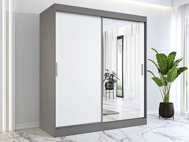 Szafa przesuwna antracyt + biały 180 cm - Massi 5X