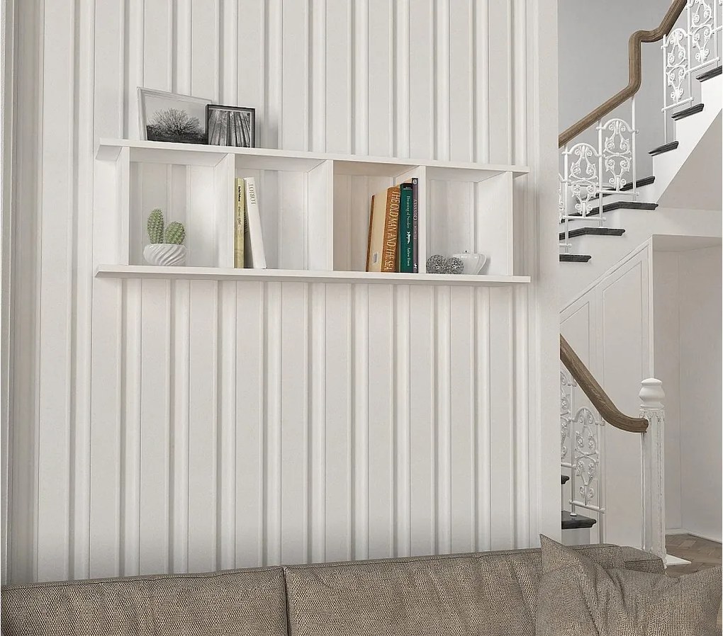 Skandynawska półka ścienna – 120 x 33,6 x 19,5 cm – biała – płyta wiórowa pokryta melaminą