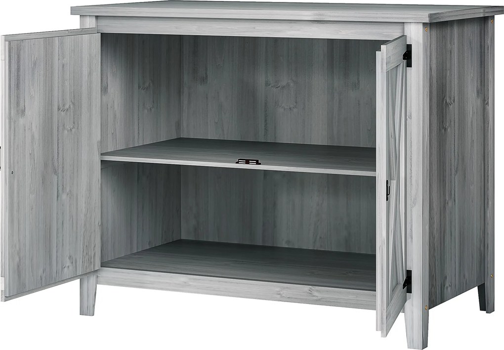 Outsunny Szafka Ogrodowa, Drewniana Szafka na Narzędzia Ogrodowe, Szafka zewnętrzna na Taras, z Podwójnymi Drzwiami, Design Stodoły, Jasnoszary