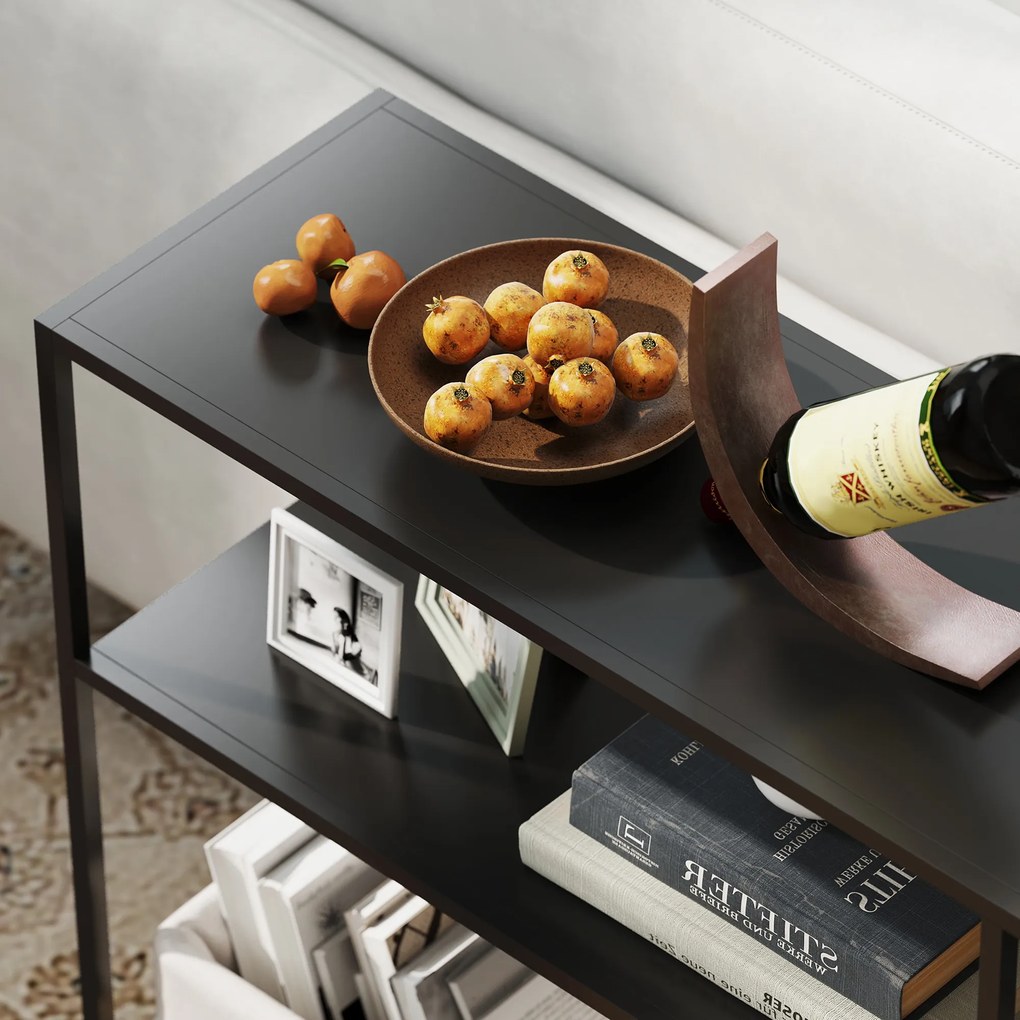 HOMCOM Stół Konsolowy, 4 Poziomy, Rama ze Stali, do Przedpokoju, Salonu, Czarny