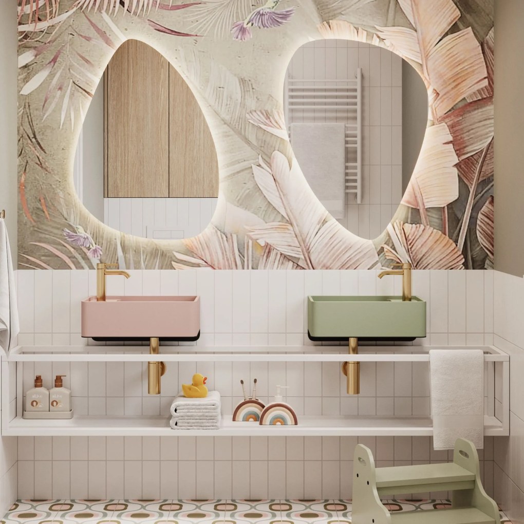 Umywalka z kamienia syntetycznego nablatowa / wisząca prostokątna różowa 43 cm x 25 cm EVELIA Pink : Otwory na baterię - Tak, Typ montażu - podwieszana