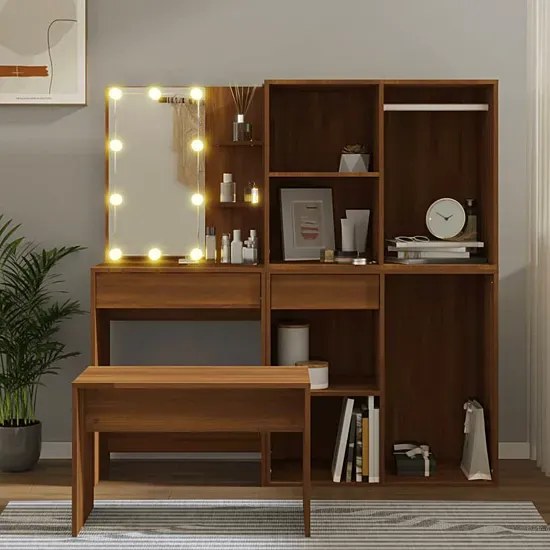 Zestaw z toaletką i oświetleniem LED brązowy dąb H5-L03