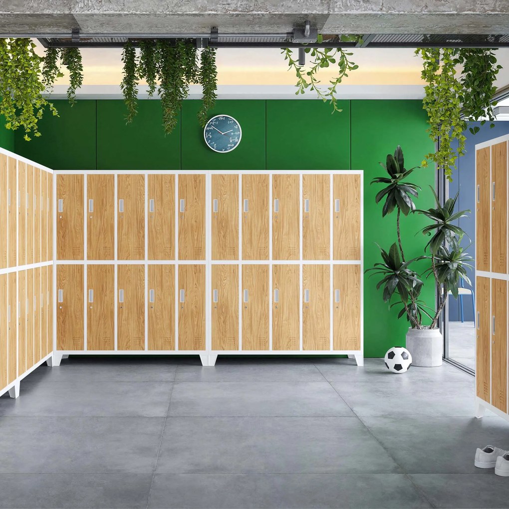 Szafa socjalna ubraniowa 10-drzwiowa biała/złoty dąb, 1360x1720x450 mm: BARTEK Eco Design