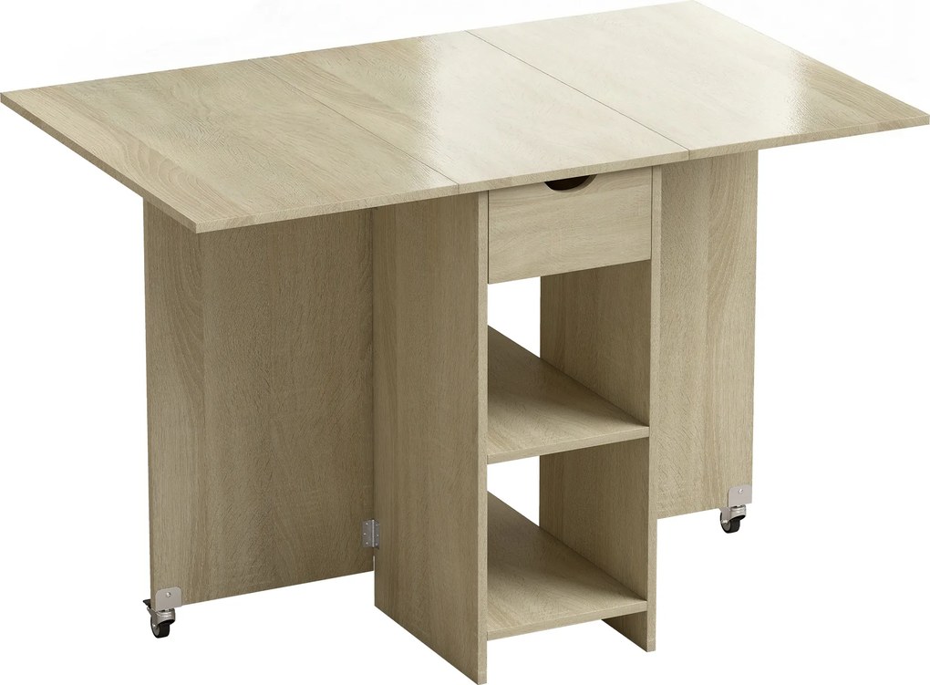 HOMCOM Rozkładany stół jadalniany dla 2–4 osób, stół na kółkach z otwartą półką i szufladą, idealny do małych przestrzeni, naturalny | Aosom PL