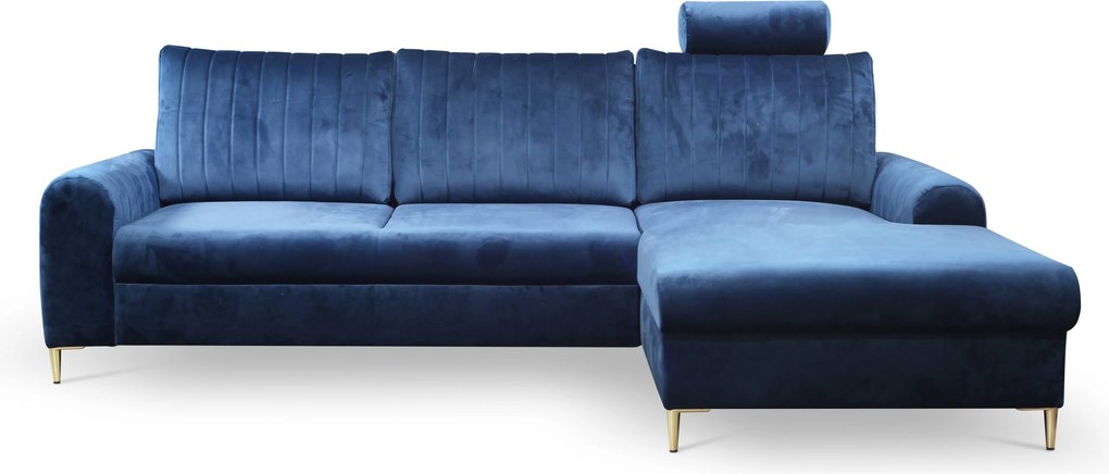 Masseno Narożnik VERONA z funkcją spania i pojemnikiem na pościel Narozniki L, Rozkładana sofa - Niebieski, VELLUTO NAVY 25