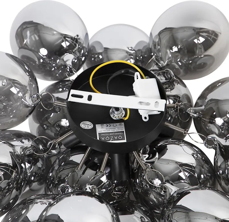 Designerska lampa sufitowa czarna z przydymionym szkłem 4-światłowa - Uvas