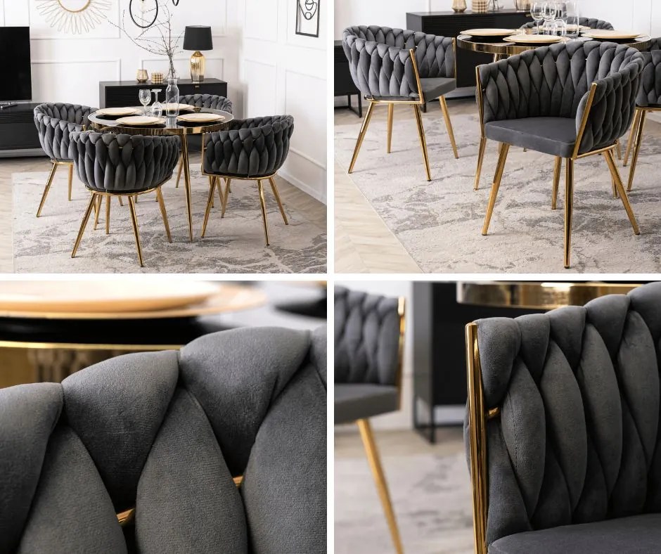 Krzesło glamour z oparciem typu warkocz Capi, welur