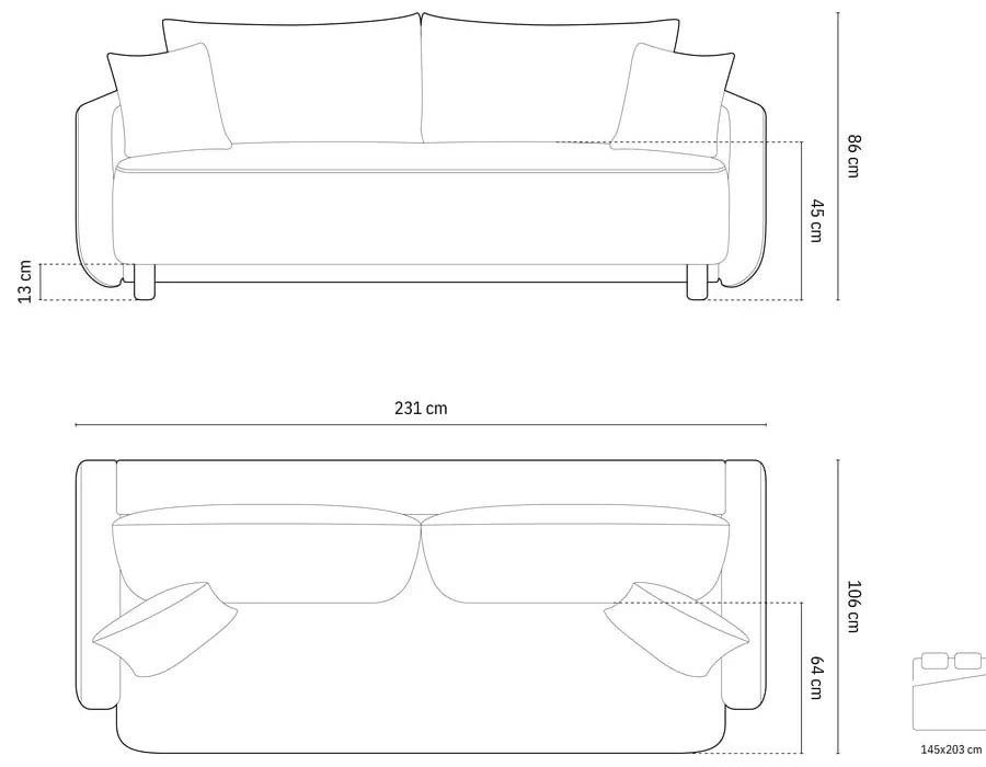 Szara rozkładana sofa ze schowkiem 231 cm Elen – Micadoni