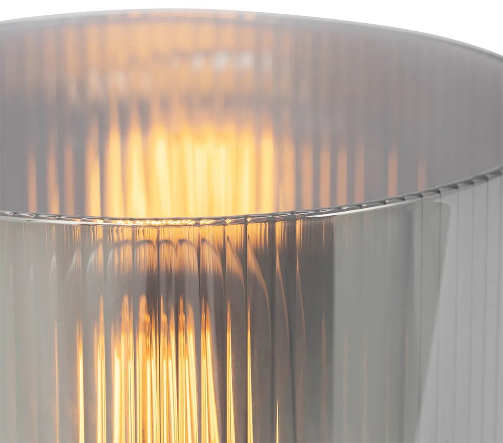 Lampa stołowa art deco czarna z przydymionym szkłem - Laura ArtDeco Oswietlenie wewnetrzne