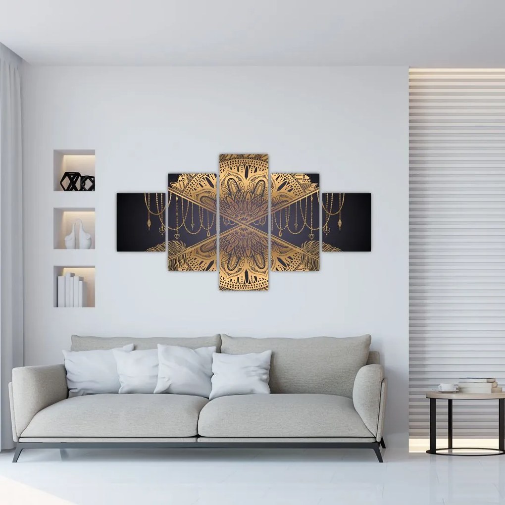 Obraz - Złota mandala ze strzałkami (125x70 cm)