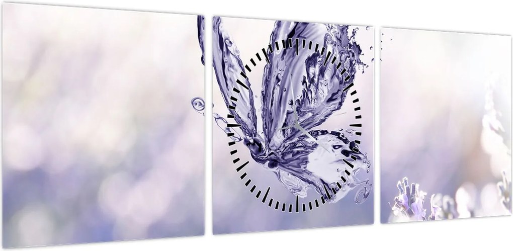 Obraz - Motyl i lawenda (z zegarem) (90x30 cm)