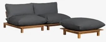 Sofa Modułowy Rozkładany 2-częściowy Z Pufą Z Drewna Akacjowego Brina Grafitowa Szarość - Sklum