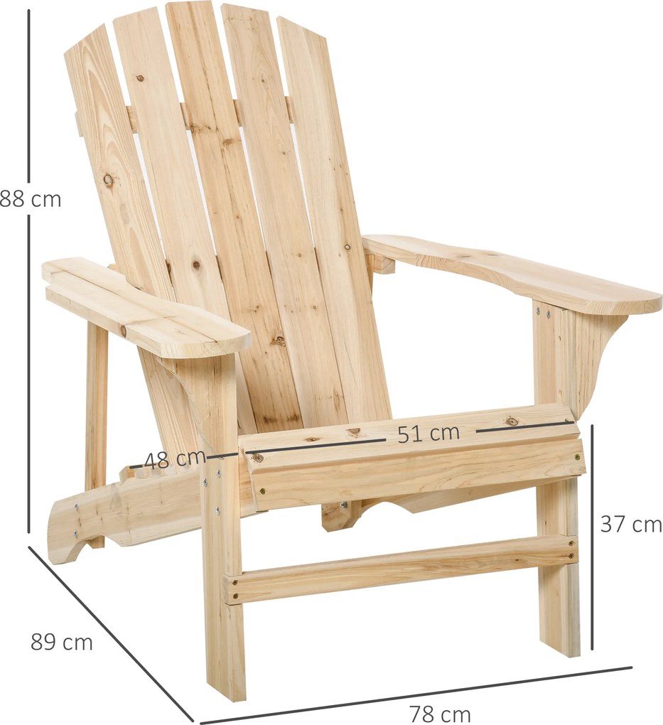 Outsunny Fotel Adirondack drewniany, odporny na warunki atmosferyczne, fotel ogrodowy z wysokim oparciem i podłokietnikami | Aosom PL