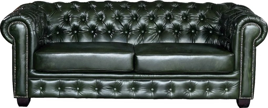 Komplet wypoczynkowy typu chesterfield 3+2+1 BRENTON 100% skóry bawolej - Kolor: zieleń cesarska
