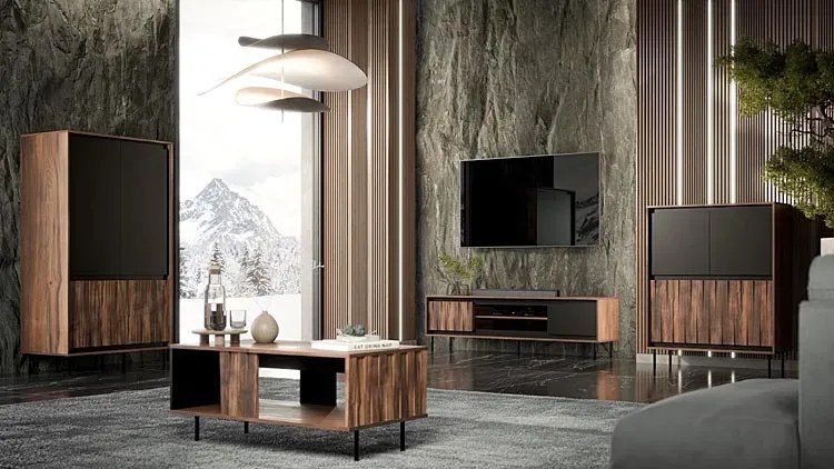 Orzechowa szafka rtv na nóżkach M6-W71