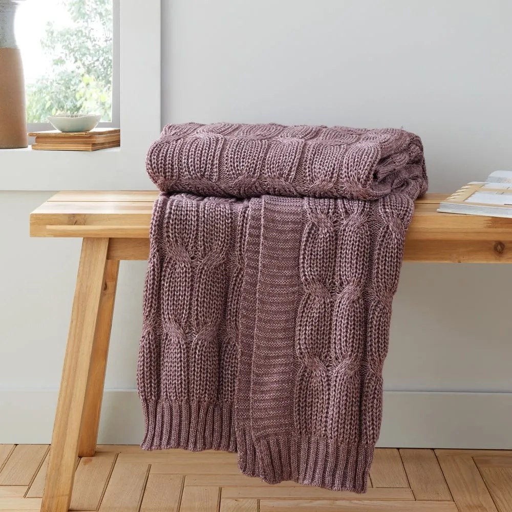 Różowofioletowy koc dzianinowy 130x170 cm Chunky Marl Knit – Catherine Lansfield