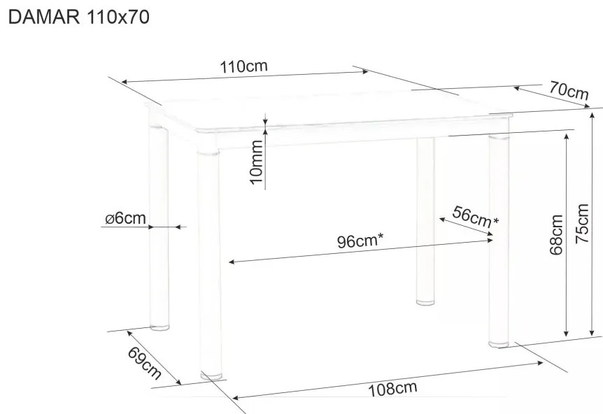 Czarny stół jadalniany DAMAR 100x70 cm, biały dekor marmurowy