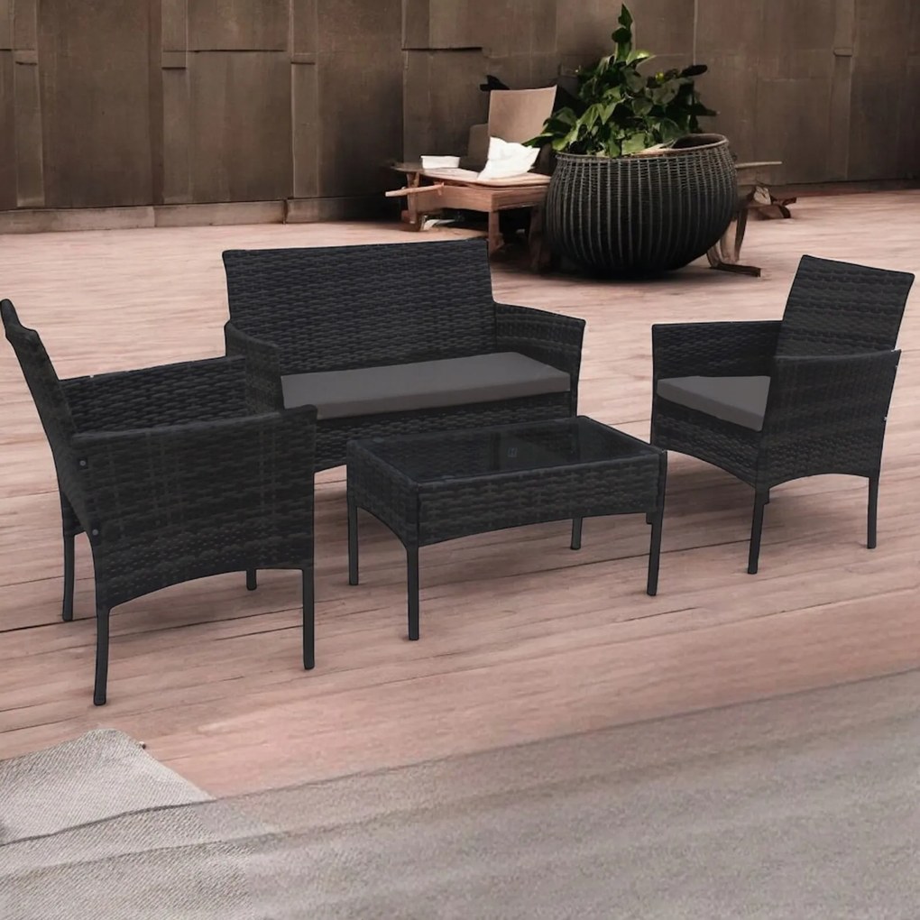 Zestaw mebli ogrodowych - sofa fotele i stolik Natal 010 czarny