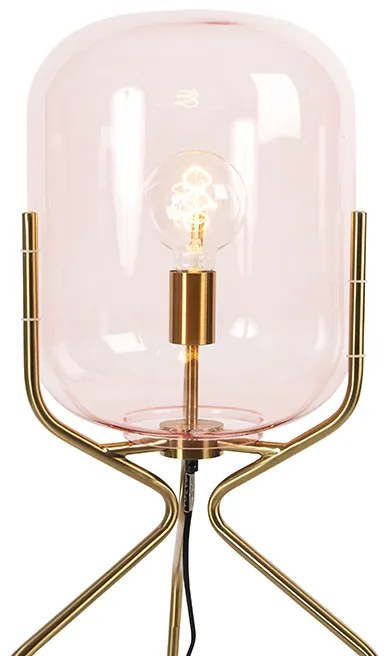 Lampa stojąca art deco mosiądz z różowym szkłem - Bliss ArtDeco Oswietlenie wewnetrzne