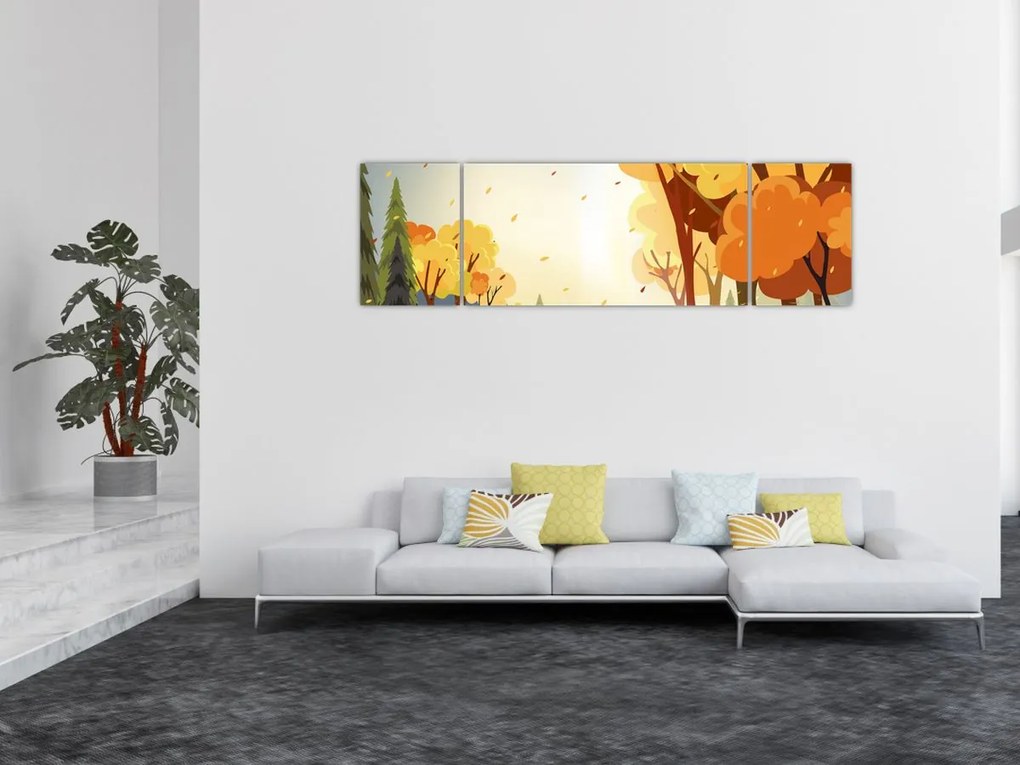 Obraz - Jesienny krajobraz, ilustracja (170x50 cm)