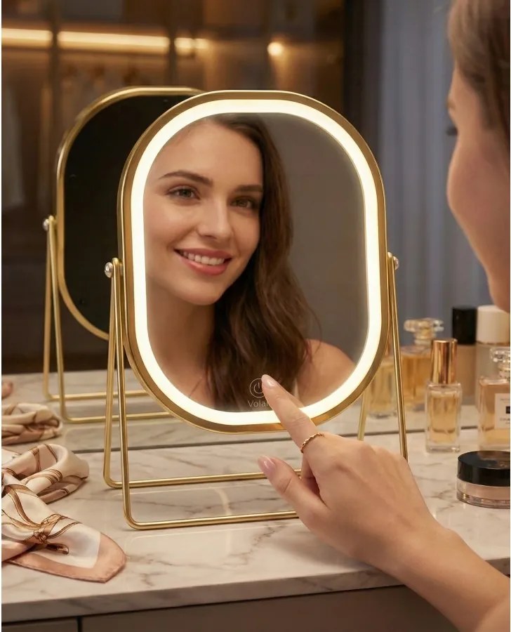 Lusterko Do Makijażu PREMIUM Kosmetyczne POŁYSK Metalowe PODŚWIETLANE LED