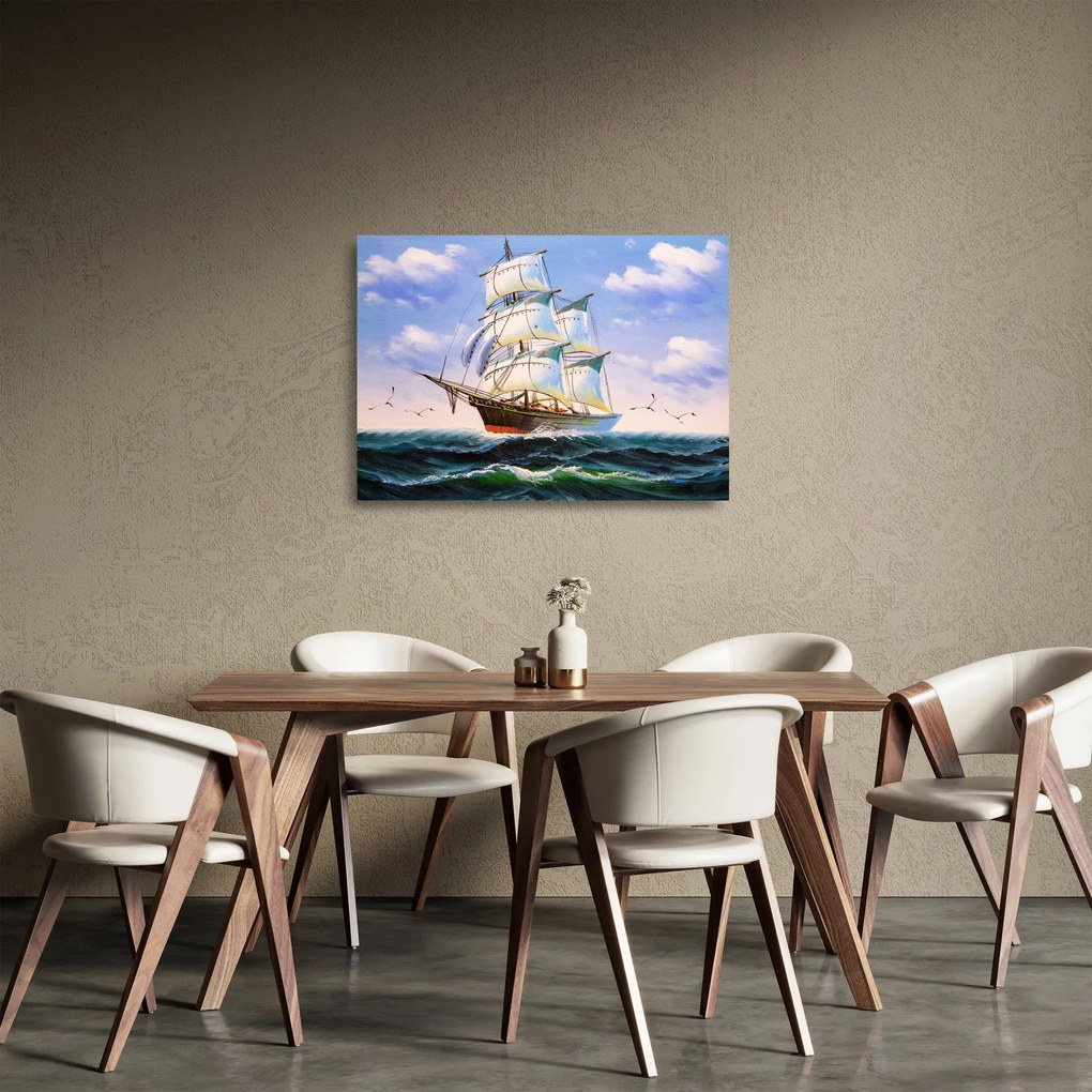 Obraz na szkle statku na falach (70x50 cm)