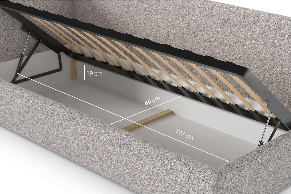 Łóżko Bao 90x200, tkanina LOOP 07, stelaż metalowy, strona lewa, otwierany bocznie