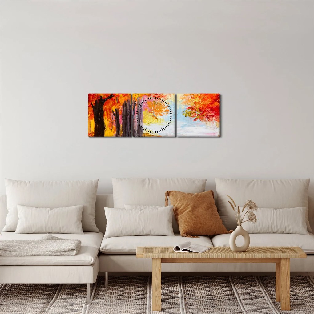 Obraz - Obraz olejny, kolorowa jesień (z zegarem) (90x30 cm)