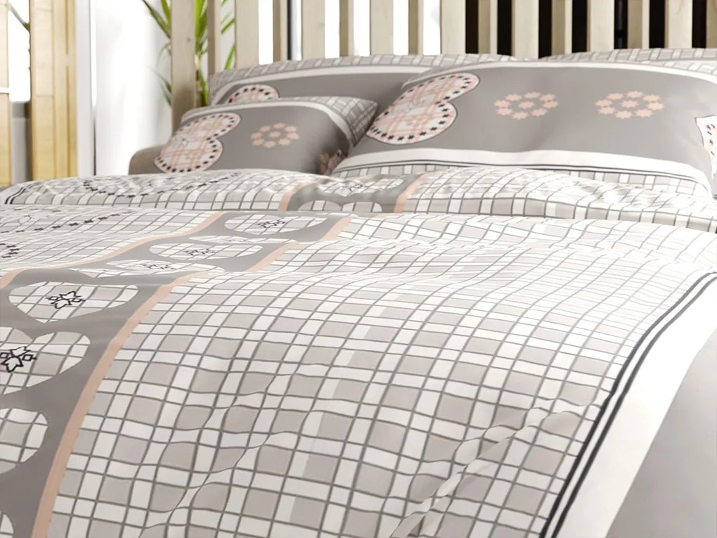 PrzytulneMieszkanie.pl PrzytulneMieszkanie.pl Kreponowa pościel HEART RETRO szara z kieszenią hotelową Rozmiar pościeli: 70 x 90 cm | 140 x 200 cm