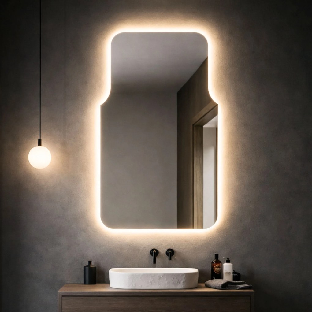Lustro o nieregularnym kształcie oszlifowane z podświetleniem LED ROUND DECOR | Różne rozmiary | Różne kolory
