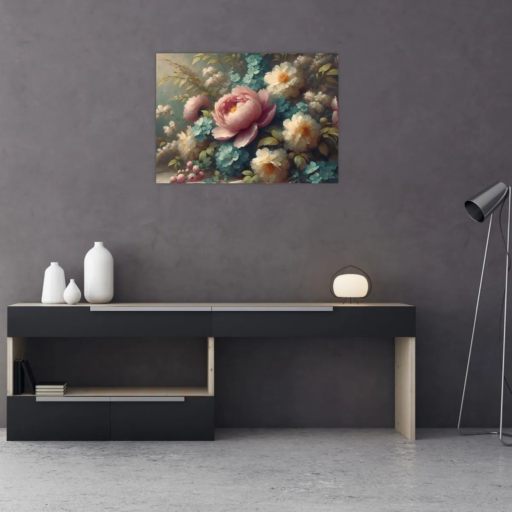 Obraz na szkle - Martwa natura z kwiatami - Obraz na szkle (70x50 cm)