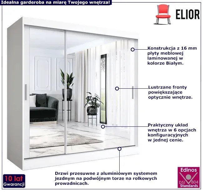 Szafa przesuwna z lustrem biała 200 cm G7-H10