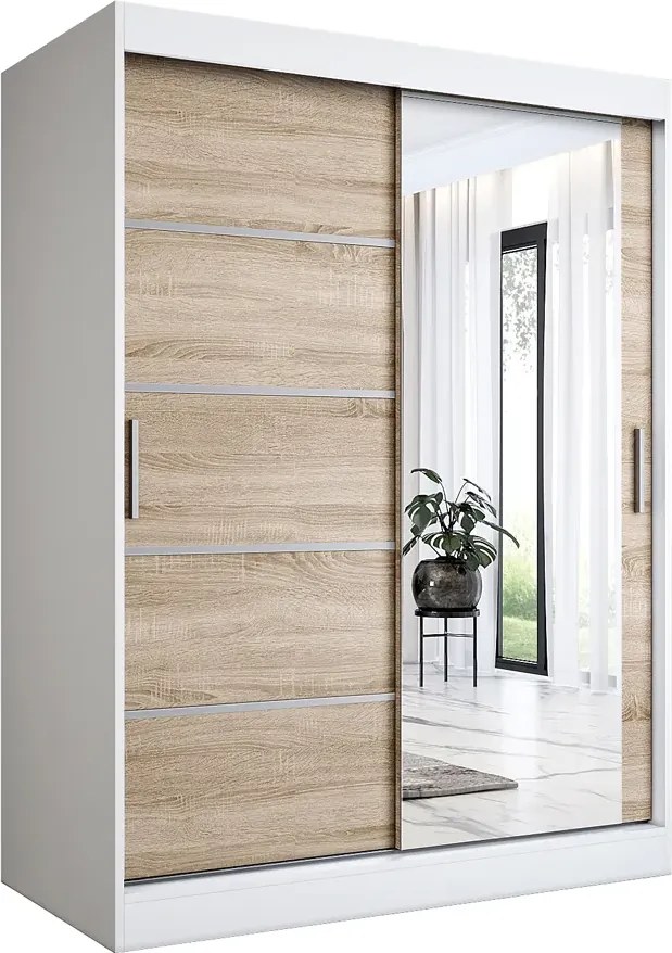 Szafa przesuwna 150 cm biel + dąb sonoma B9-L87