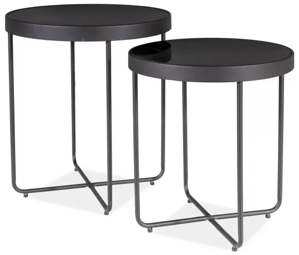Stoliki pomocnicze ATENA GLASS zestaw 2 szt. Ø 40/45 cm, czarne